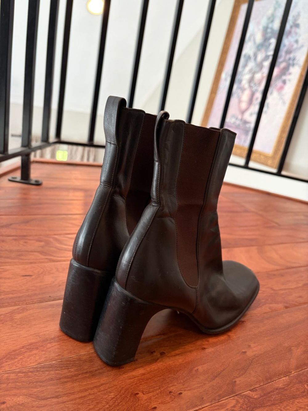 Authentic Gucci Vintage Brown Leather High Ankle Heeled Chelsea Boots Size 39.5 - Picture 4 of 11